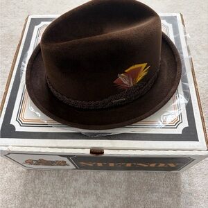 Stetson Dark Brown Hat with Feather Accent